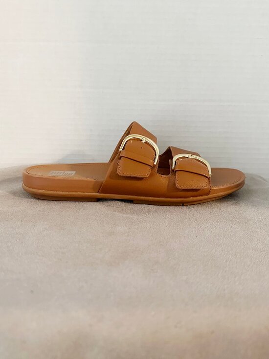 Fitflop Shoes - Fitflop Gracie Buckle Two-Bar Leather Slides/Size 5